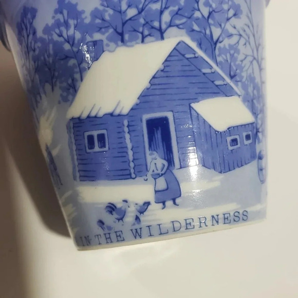 VTG Set  Of 4 Currier and Ives Mini Plant Pots Farm Scenes,Blue. - Picture 5 of 12